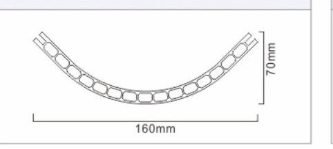 Section through the inner arc: 160 mm wide, 70 mm rise