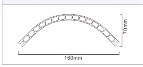 Section through the outer arc: 160 mm wide, 70 mm rise