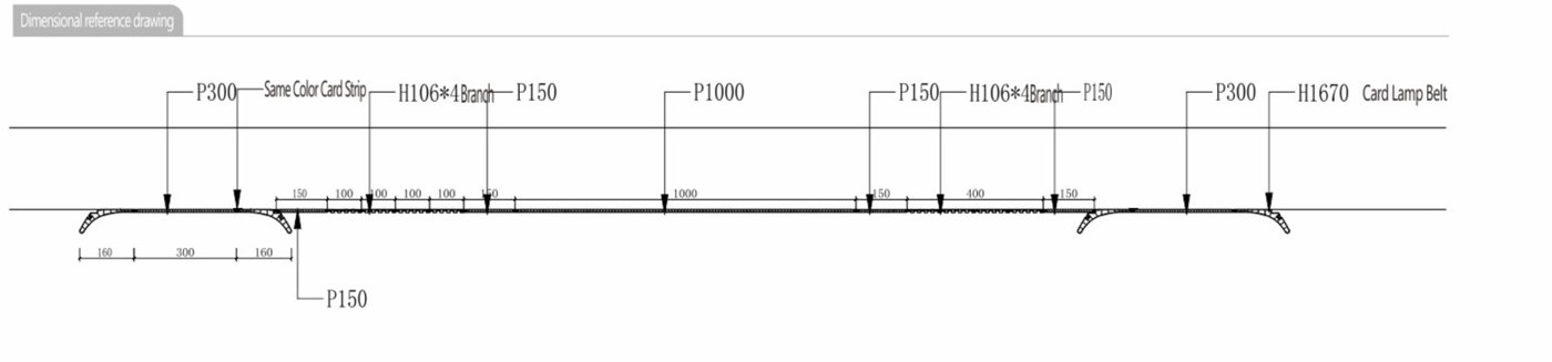 A setting-out strip showing where each panel width and section lands along a wall, with running dimensions